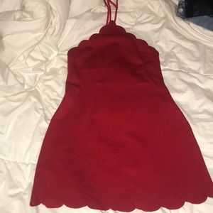 Red scalloped mini dress